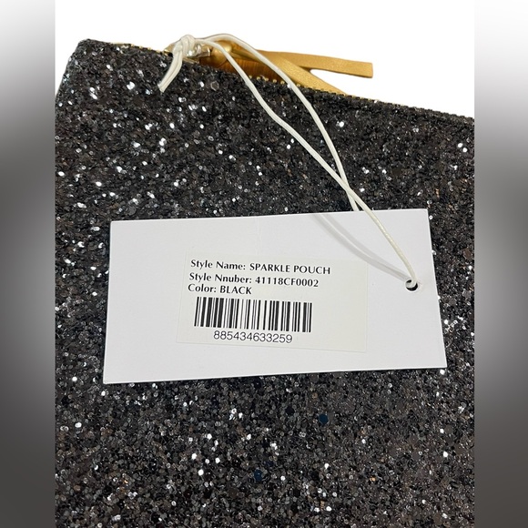 Jack Rogers Sparkle Pouch Zipper Glitter Clutch Simple Black Evening Bag New - Picture 3 of 9
